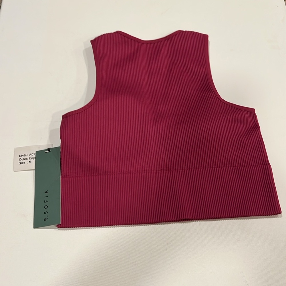 R.Sofia Seamless Collection Ribbed Sports Bra Raspberry Wine Removable Padding - Picture 4 of 5